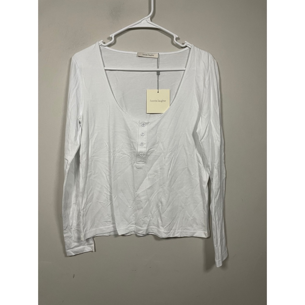 NWT Favorite Daughter Henley Top Long Sleeve in Bright White Size Small‎